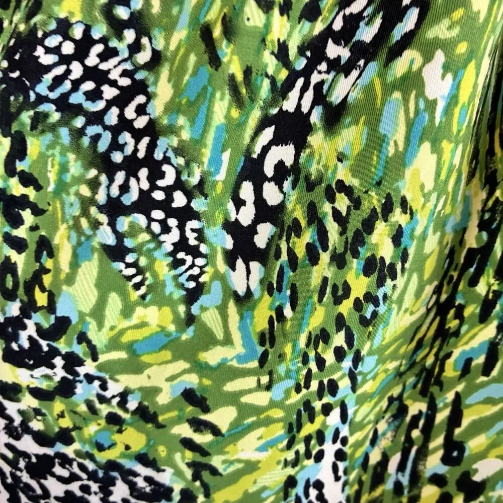 New Directions Women’s Green Animal Print Tank Blouse Crochet Straps Size L - Picture 2 of 6